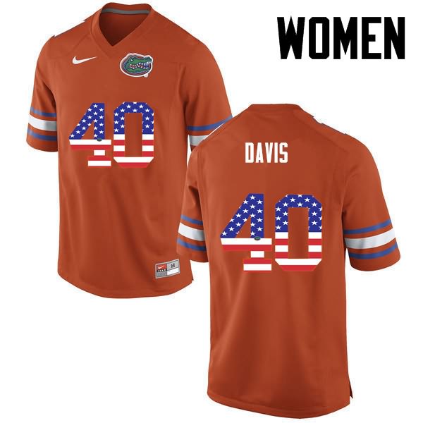 NCAA Florida Gators Jarrad Davis Women's #40 USA Flag Fashion Nike Orange Stitched Authentic College Football Jersey UPZ5164ZI